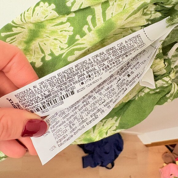 Zara Floral Off The Shoulder Cotton Poplin Maxi Dress Green Size Small - Picture 11 of 11